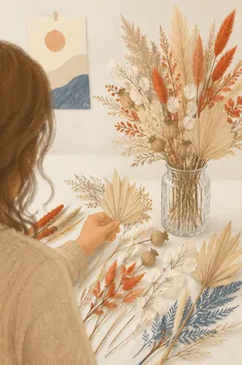 Boho Dried Flower Arrangement on White Table