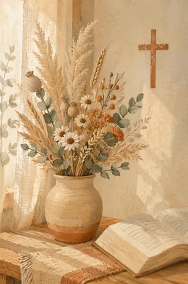 Boho Dried Flowers in Morning Prayer Corner