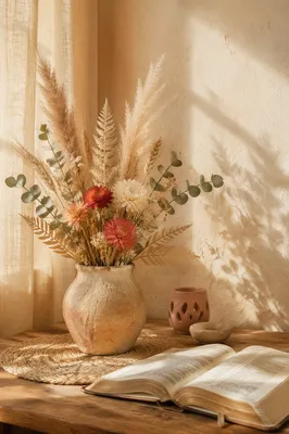 Boho Dried Flower Arrangement in Clay Vase