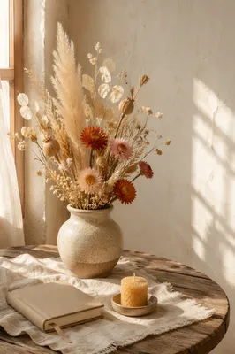 Boho Dried Flower Arrangement in Sunlight