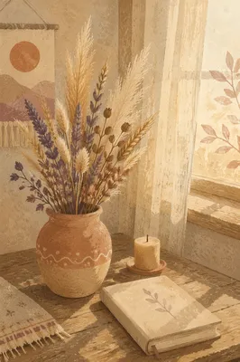 Boho Dried Flower Arrangement in Sunlight
