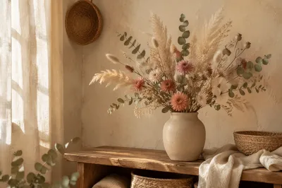 Boho Dried Flower Arrangement by Sunlit Window
