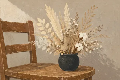Boho Dried Flower Arrangement on Vintage Chair
