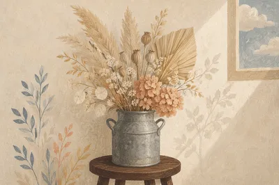 Boho Dried Flower Arrangement in Milk Can