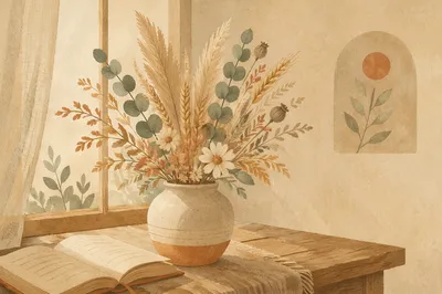Boho Dried Flowers in Morning Prayer Corner