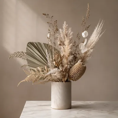 Boho Dried Flower Vase on Beige Table