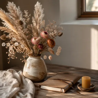 Boho Dried Flower Arrangement on Table