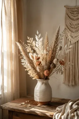 Boho Dried Flower Arrangement in Sunlit Interior