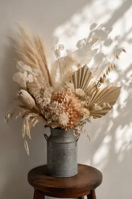 Boho Dried Flower Arrangement in Metal Vase