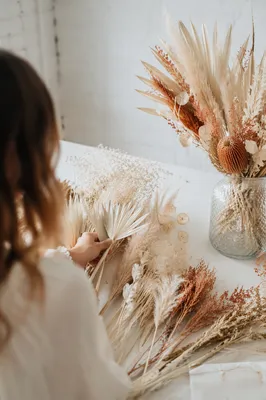 Boho Dried Flower Arrangement on White Table