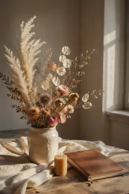 Boho Dried Flowers in Sunlit Reflection Room