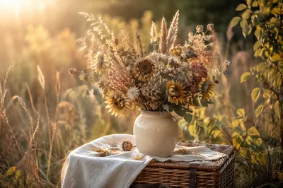 Boho Dried Flowers in Meadow Light