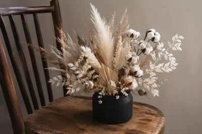 Boho Dried Flower Arrangement on Vintage Chair
