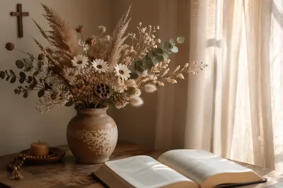 Boho Dried Flower Arrangement by Window