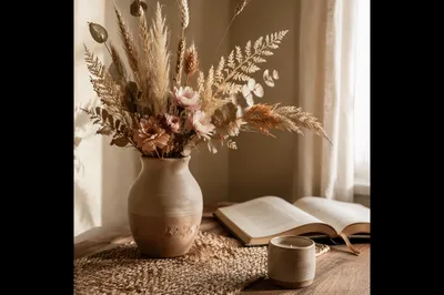 Boho Dried Flowers in Clay Vase