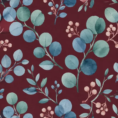 Seamless Burgundy Eucalyptus Floral Pattern