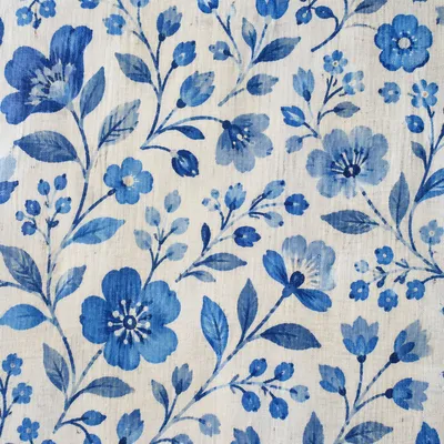 Blue Folk Art Floral Seamless Pattern