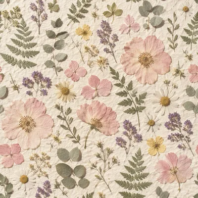 Seamless Pressed Flower Botanical Folk Pattern