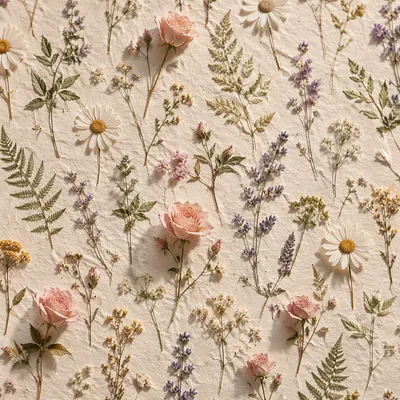 Seamless Wildflower Botanical Pattern on Ivory Paper
