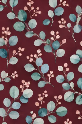 Burgundy Watercolor Eucalyptus Botanical Pattern
