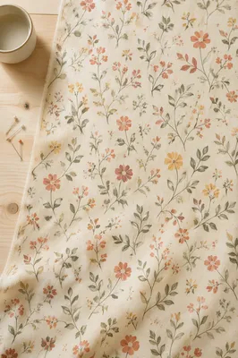 Seamless Folk Floral Fabric Pattern Flat Lay
