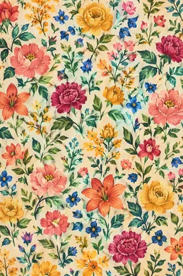 Vintage Folk Floral Linen Pattern