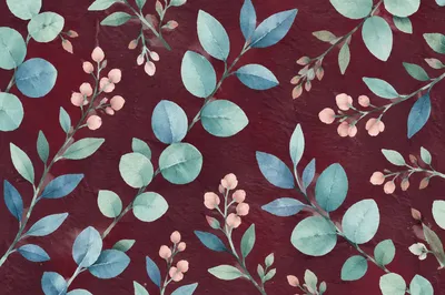 Burgundy Watercolor Eucalyptus Seamless Floral Pattern