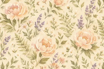 Seamless Cream Garden Floral Botanical Pattern