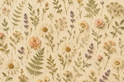 Seamless Wildflower Botanical Pattern on Ivory Paper