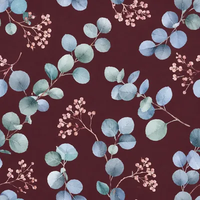 Seamless Burgundy Eucalyptus Floral Pattern