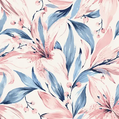 Seamless Pastel Lily Botanical Pattern