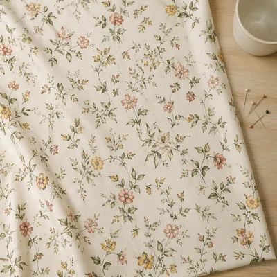 Seamless Wildflower Botanical Fabric Flat Lay