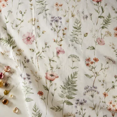 Seamless Botanical Floral Fabric Flat Lay