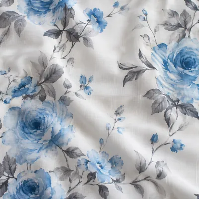 Seamless Blue Floral Cotton Fabric Pattern