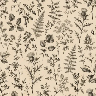 Vintage Botanical Floral Pattern on Parchment