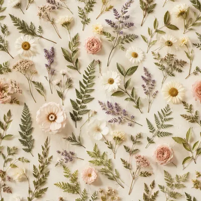 Seamless Wildflower Botanical Pattern on Ivory Paper