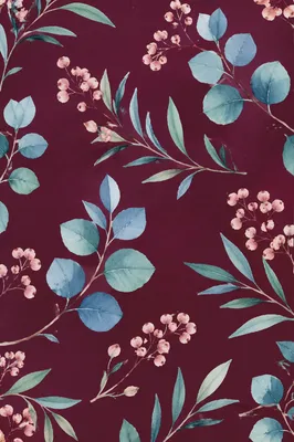 Seamless Burgundy Eucalyptus Watercolor Pattern