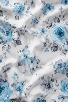 Seamless Blue Floral Cotton Fabric Pattern
