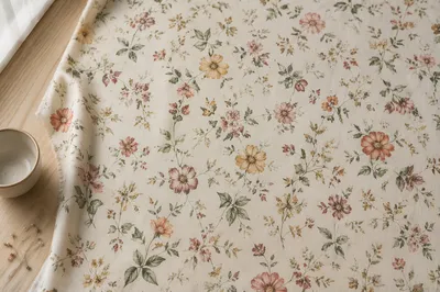 Seamless Wildflower Botanical Fabric Flat Lay