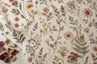 Seamless Botanical Floral Fabric Flat Lay