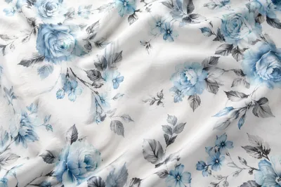Seamless Blue Floral Cotton Fabric Pattern