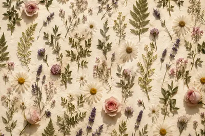 Seamless Wildflower Botanical Pattern on Ivory Paper