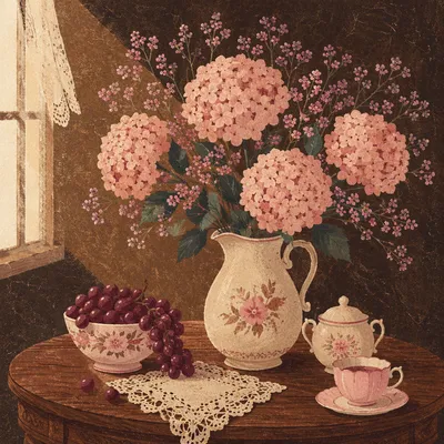 Romantic Floral Still Life with Cream Pitcher