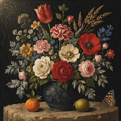 Old World Floral Vase Still Life