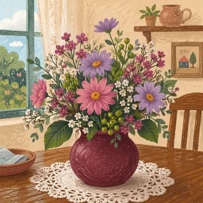 Mixed Flower Arrangement on Dining Table