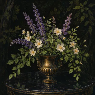 Moody Garden Flowers in Bronze Vase