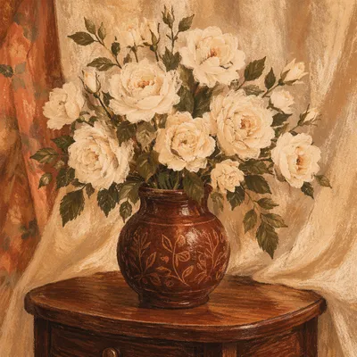 Cream Rose Arrangement in Ceramic Vase