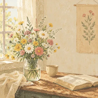 Morning Wildflowers in Glass Vase