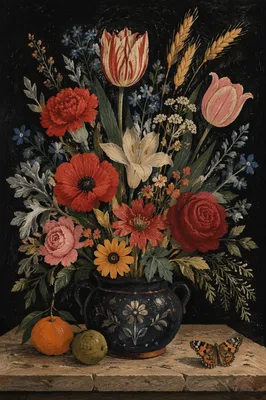 Old World Floral Vase Still Life