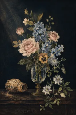 Classical Flower Arrangement in Glass Goblet Vase